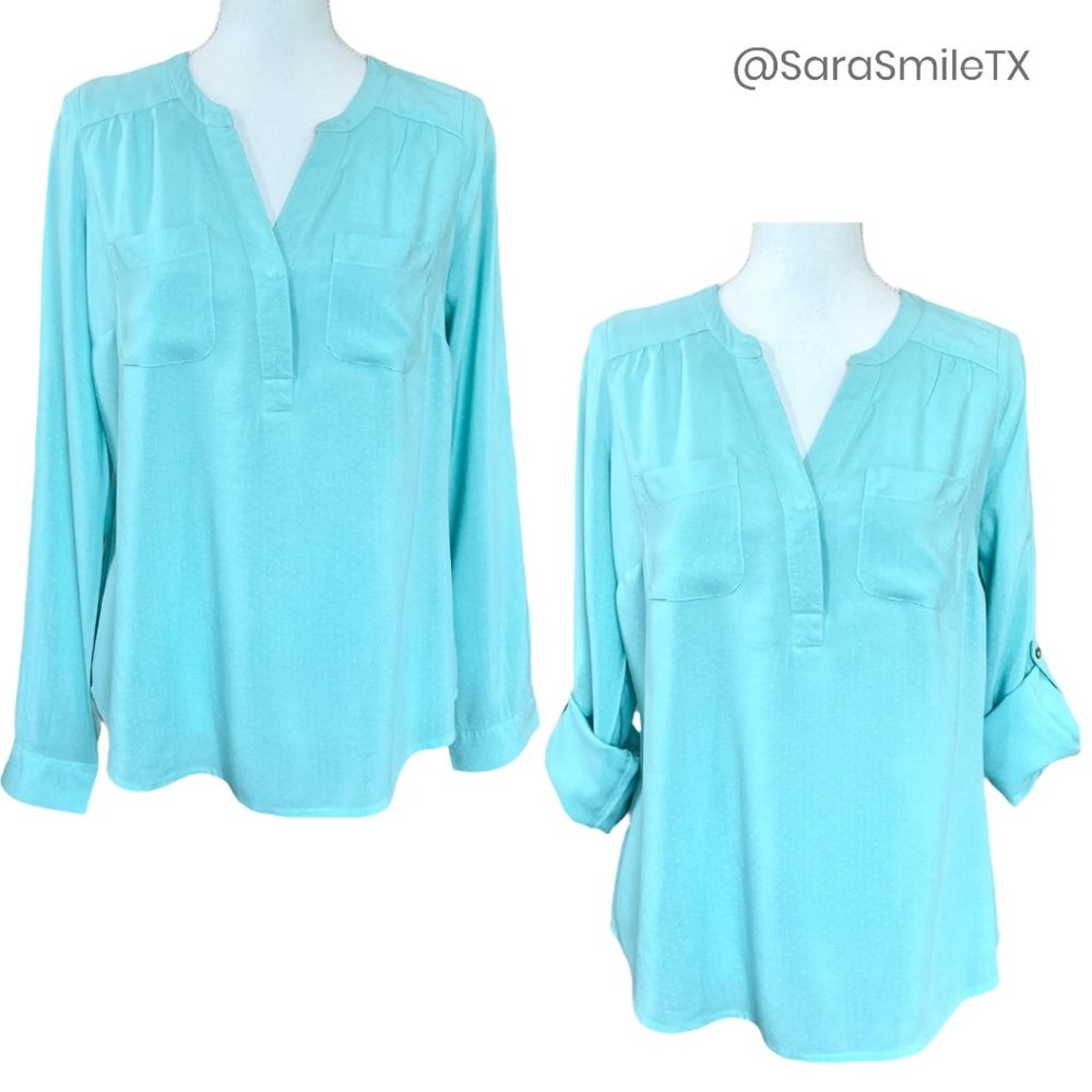 SONOMA Turquoise Blue Polka Dot Lightweight Henley Top